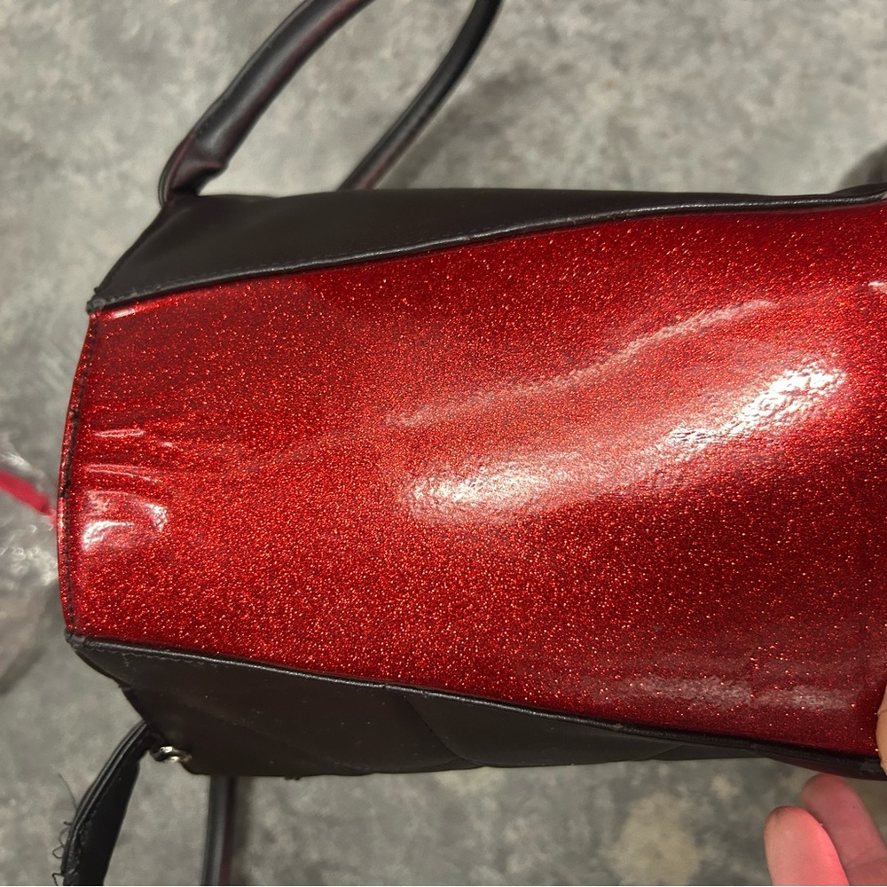LUX DE VILLE ELVIRA COBWEB SPIDER WEB RED GLITTER TOTE $200 bag handbag leopard - Picture 2 of 9